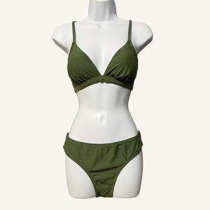 Cupshe Bikini Triangle Top  Lace Up NWT Size Medium Olive Green Two Piece Swim